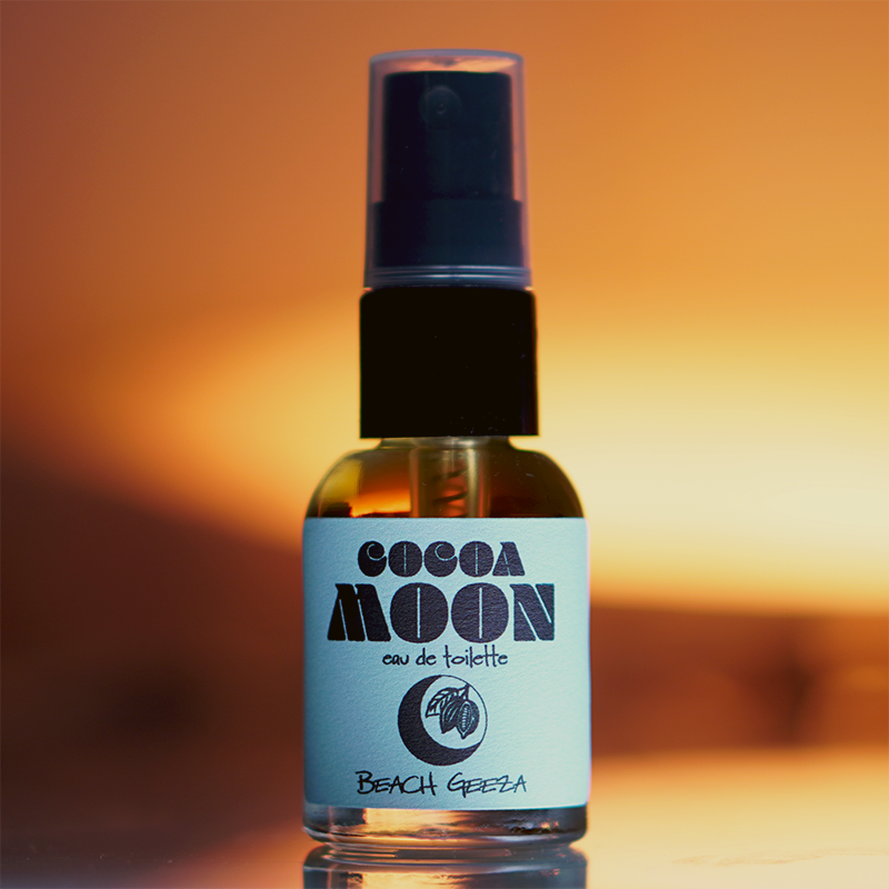 Cocoa Moon EDP 50ml by Beach Geeza - A chocolate coconut woody vacation fragrance for fall winter holidays and close encounters.